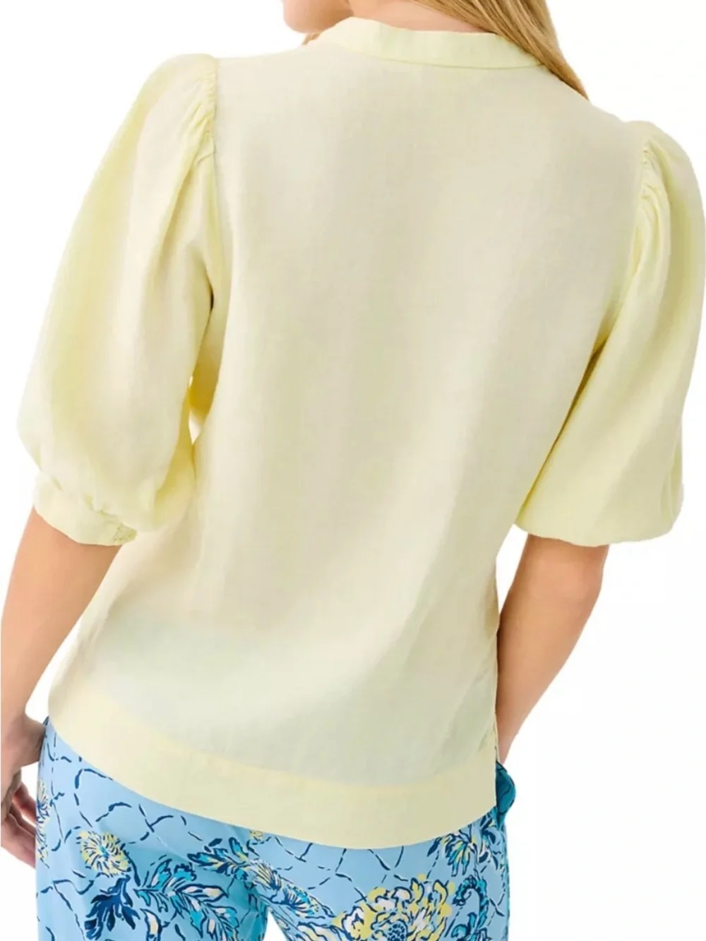 Lilly Pulitzer Pale Yellow V-Neck Puff Sleeve Blouse